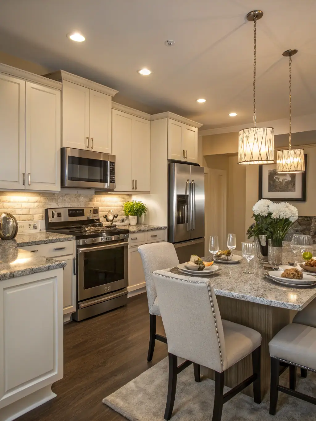 A modern, renovated kitchen with new cabinets, countertops, and lighting, highlighting Alltech Restoration's remodeling services.