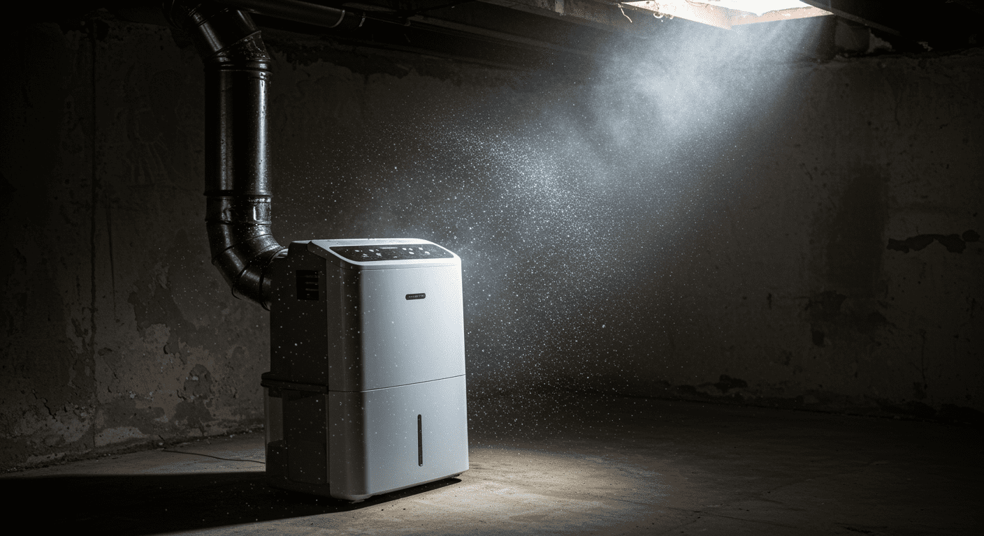Dehumidifier Reducing Moisture in Basement