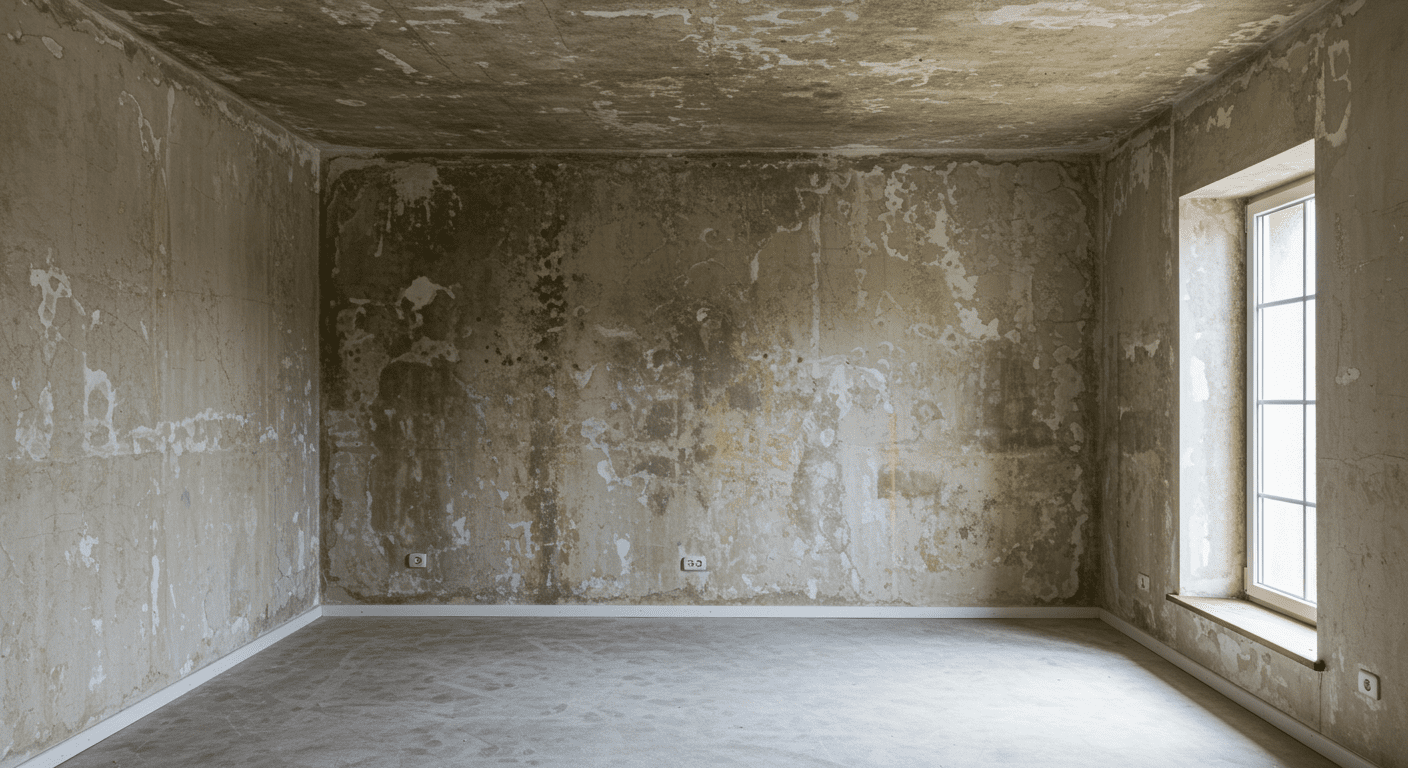 A beautifully restored room that was previously affected by mold, showcasing clean walls and a fresh environment.