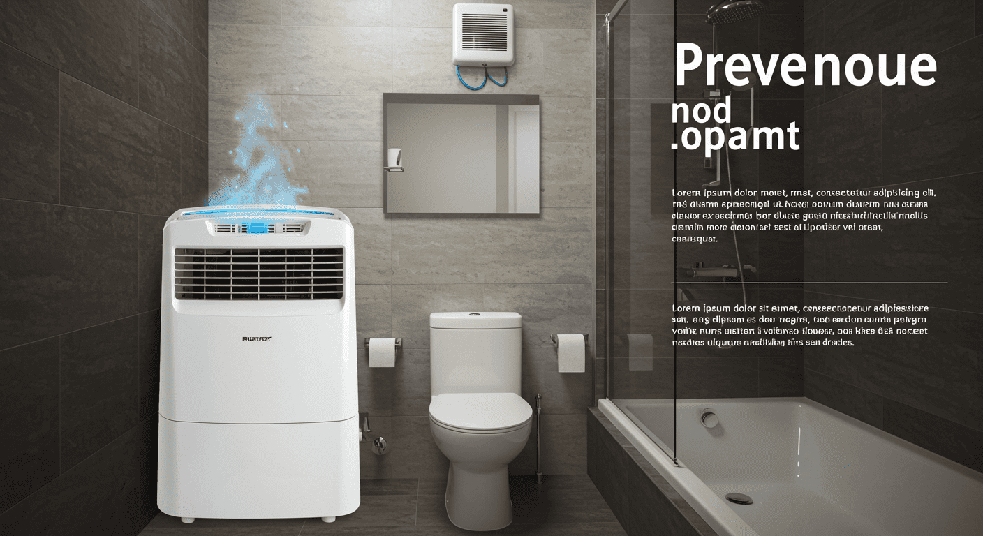 A clean and well-ventilated bathroom with a dehumidifier and proper ventilation installed, highlighting preventive measures against mold growth.